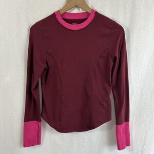 Maeve Long Sleeve Seamed Tee Shirt Two Tone Red Pink Colorful Womens Sz M
